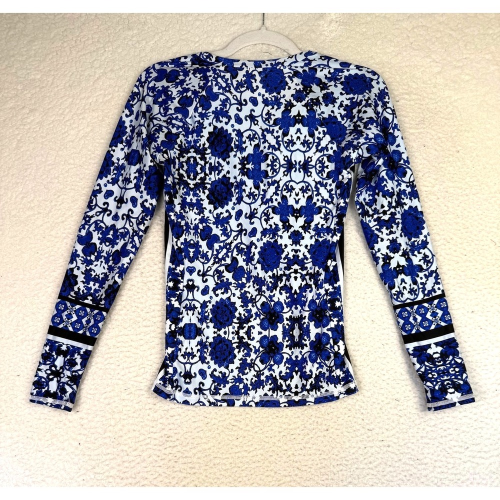 Nanette Lepore Rash‎ Guard Womens Small Blue Floral Long Sleeve Zip Swim Shirt - Picture 2 of 7